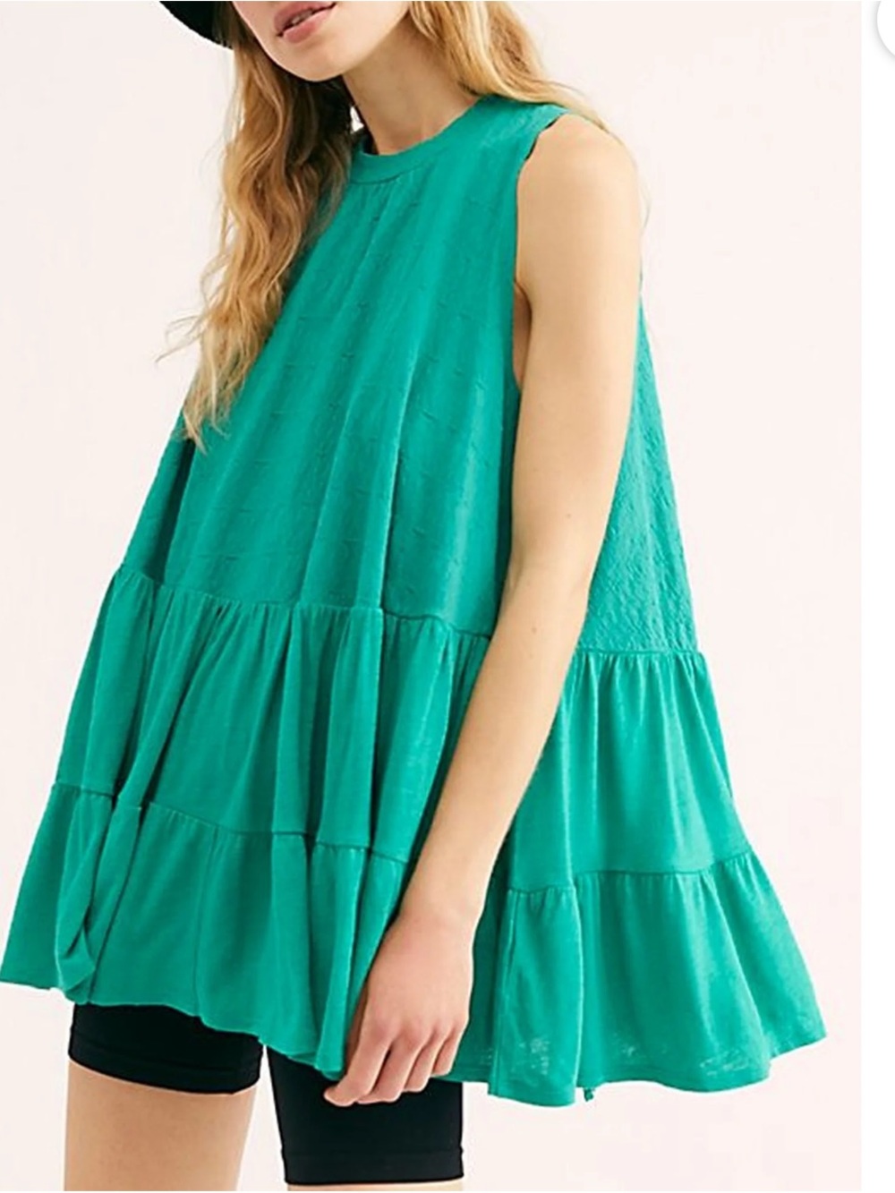Free People Right on Time Sleeveless Tiered Swing Tunic Top - Vibrant Green nwt
